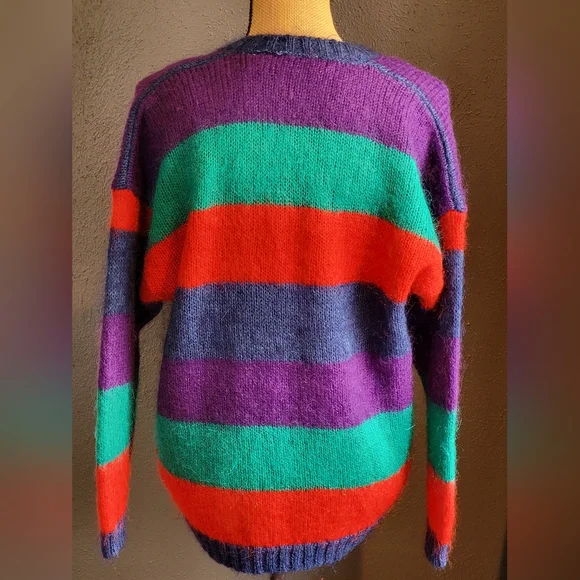 Knit Knit Acrylic & Mohair Striped Cardigan With Matching Knit Tank Top Large - Picture 3 of 15